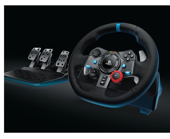 Logitech G 29 Pedais de volante e chão da Driving Force, feedback Real Force, câmbio de aço inoxidável, capa de volante de couro para PS5, PS4, PC, Mac - Preto